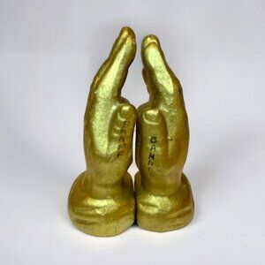 Vintage Praying Hands Salt and Pepper Shakers Gold Banff Canada Taiwan